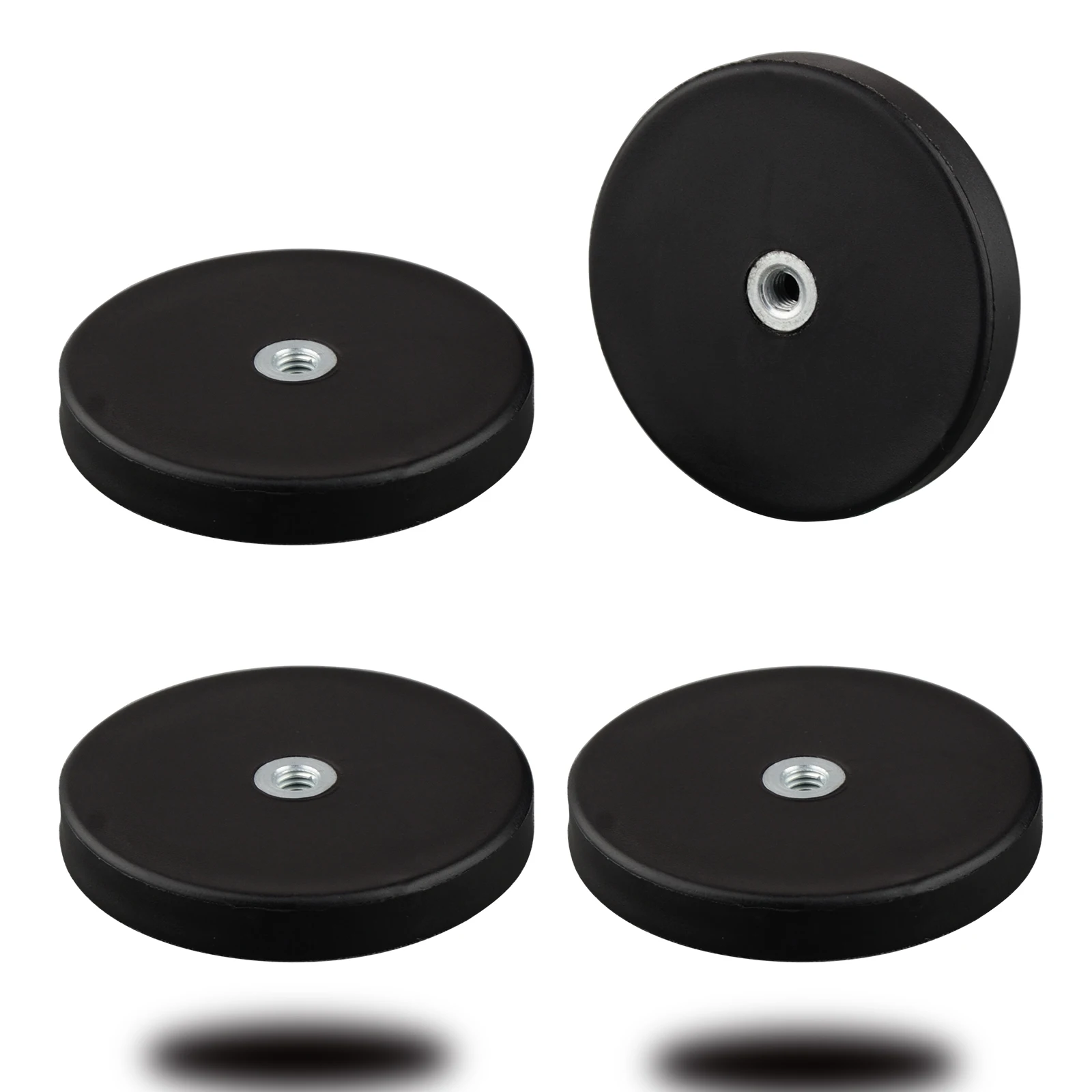 4PCS Black  Rubber Coated Disc Magnets D43mm N42 Stong Magnetic Anti-rust Waterproof M4 Internal Thread Hole