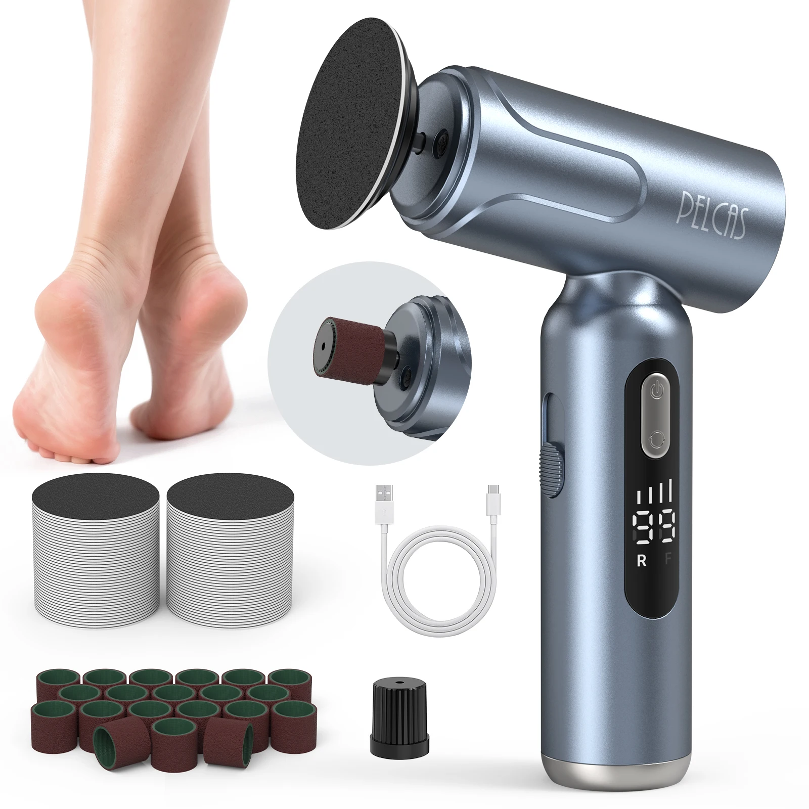 Direct Supply 1500mAh USB Rechargeable Electric Foot Grinder Pedicure Machine T-shaped with Long Plastic Handle