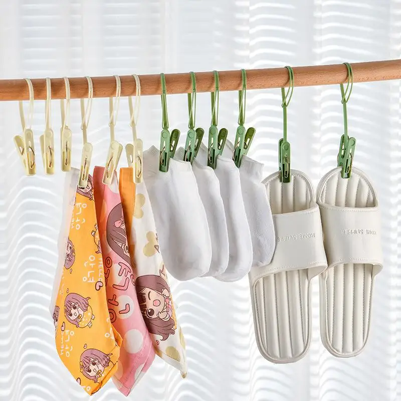 12-pack Hook Clip Clothes Hanger Household Clothesline Strong Small Windproof Clips For Drying Clothes Socks And Underwear