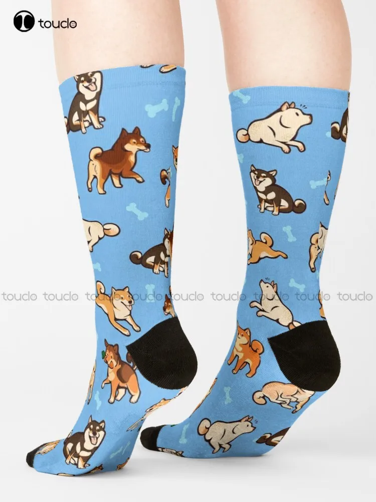 Shibes In Light Blue Shiba Shiba Inu Dog Dogs Pattern Cute Blue Socks Volleyball Socks Personalized Custom Gift Harajuku Retro