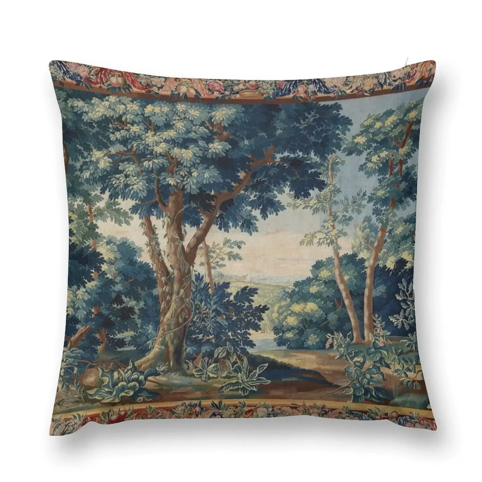 

GREENERY, TREES IN WOODLAND LANDSCAPE Antique Flemish Tapestry Throw Pillow Sofa Covers pillow