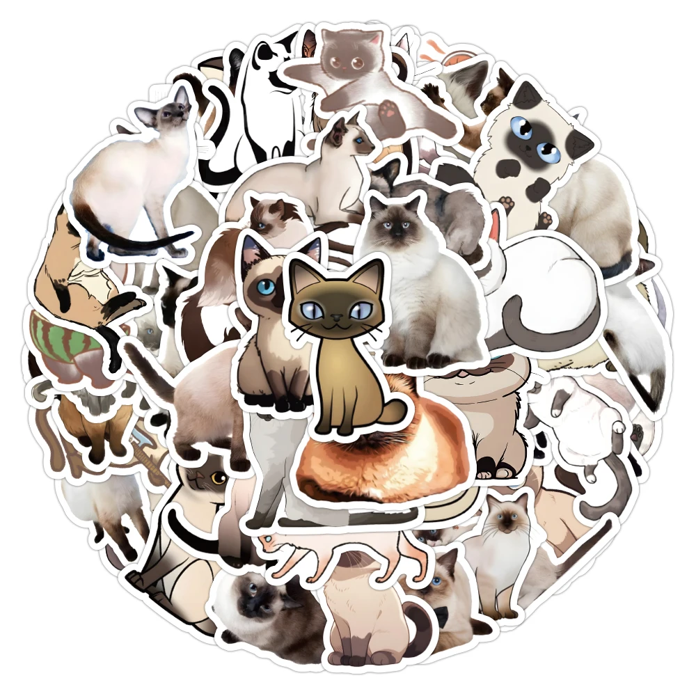 

10/30/50PCS Cute Siamese Cat Animal Cartoon Stickers Decals Decoration DIY Skateboard Scrapbook Laptop Fridge Car Kids Toy Gift