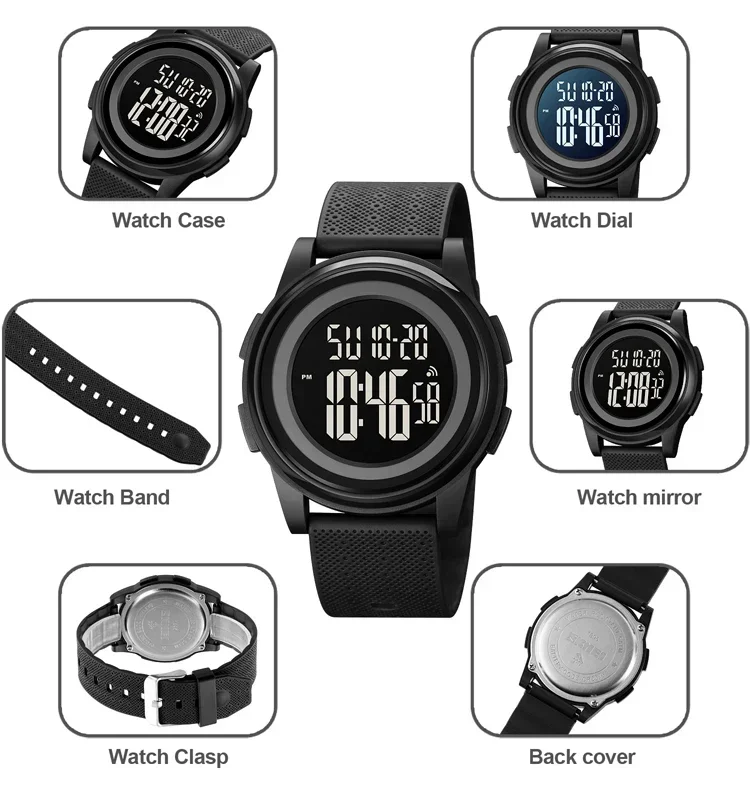 SKMEI Men LED Light Chrono Alarm Clock 5Bar Waterproof Digital Wristwatch relogio masculino Casual Countdown Sport Watches 1895