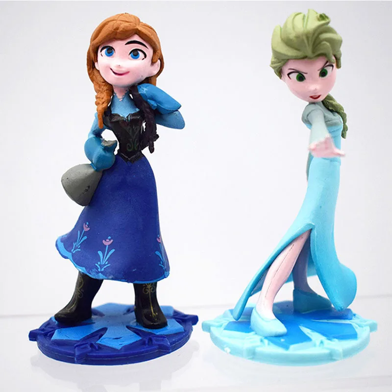 

2Pcs/Lot 9cm Disney Anime Frozen Elsa Queen Anna Princess Figures Cake Decorations Cartoon PVC Action Model Toys Doll Gifts