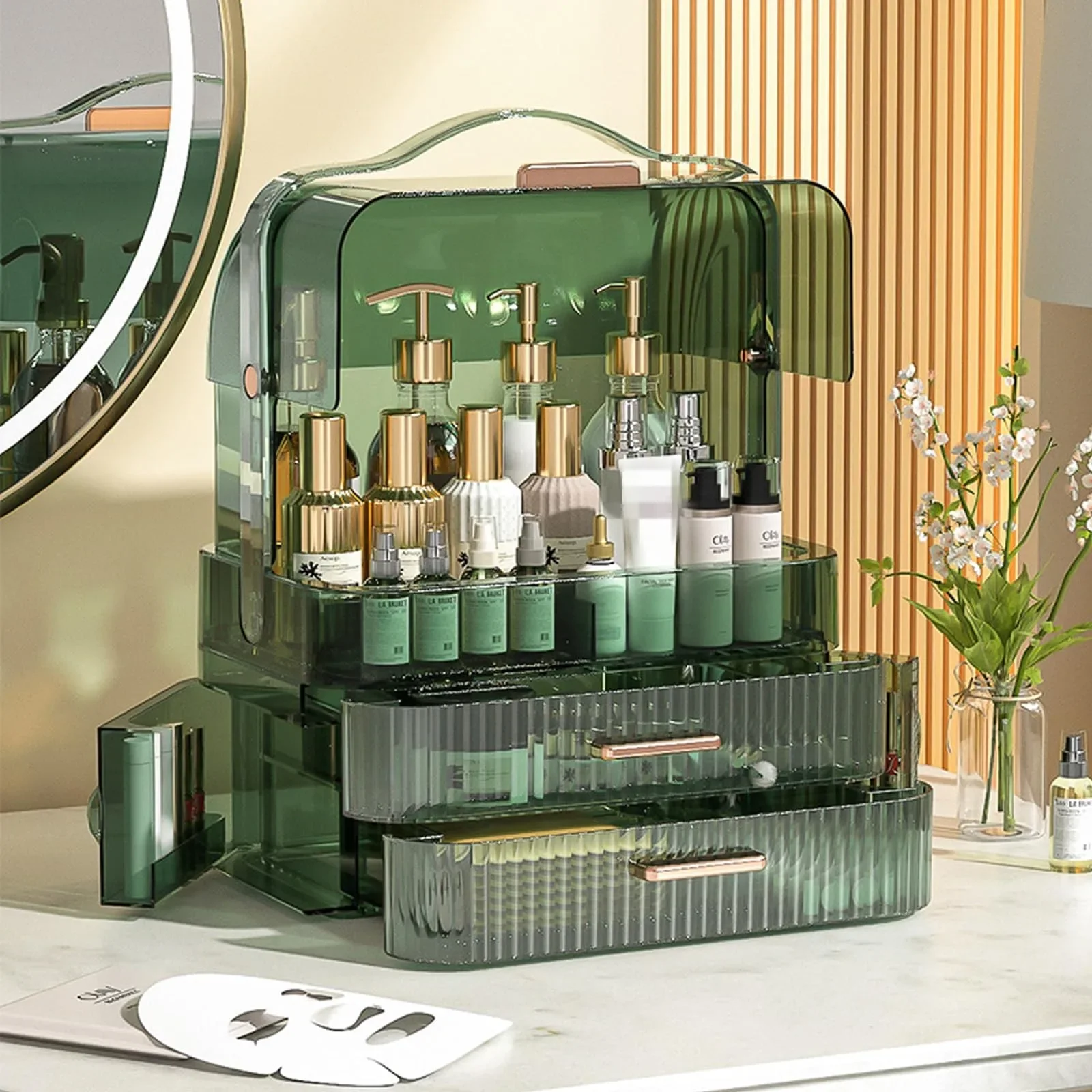 

2025Cosmetics Storage Box With Lid and Handle Large Makeup Organizer Box Drawers for Skincare Display Cases Countertop, Bathroom