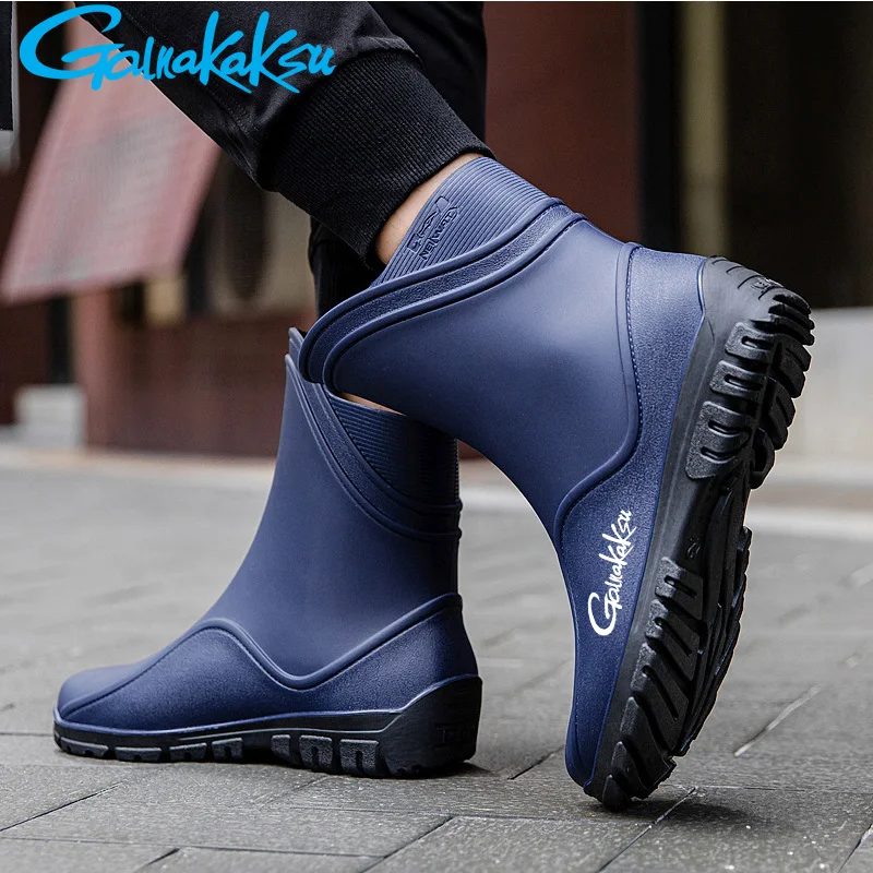 Rain Boots Men's Medium Tube Brand Fashion Outdoor Waterproof Hiking Work Shoes Car Wash Fishing Shoes Kitchen Work Rubber Shoes