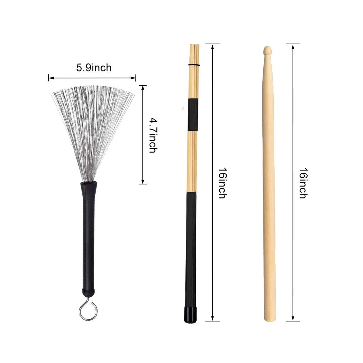 6 Stuks Jazz Drumsticks Set 5a Drumsticks Intrekbare Drumdraad Borstels Voor Kinderen, Volwassenen, Rockband