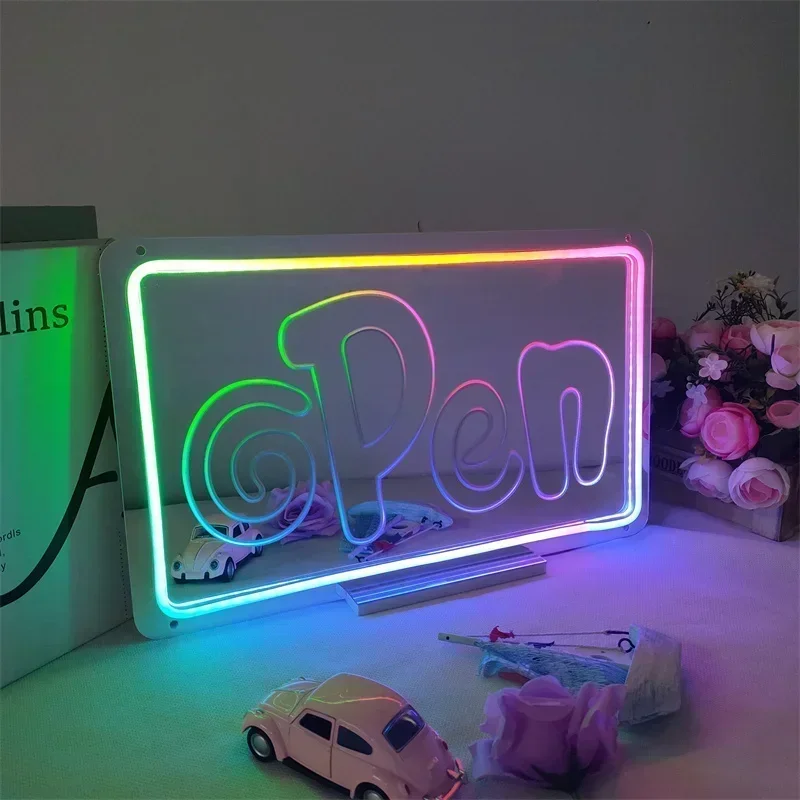 Kleurrijke Open Neon Borden Voor Handel Led Verlichting Muur Decor Open Bord Neon Spiegel Verstelbare Kleur Bar Winkels Decoratie Lamp