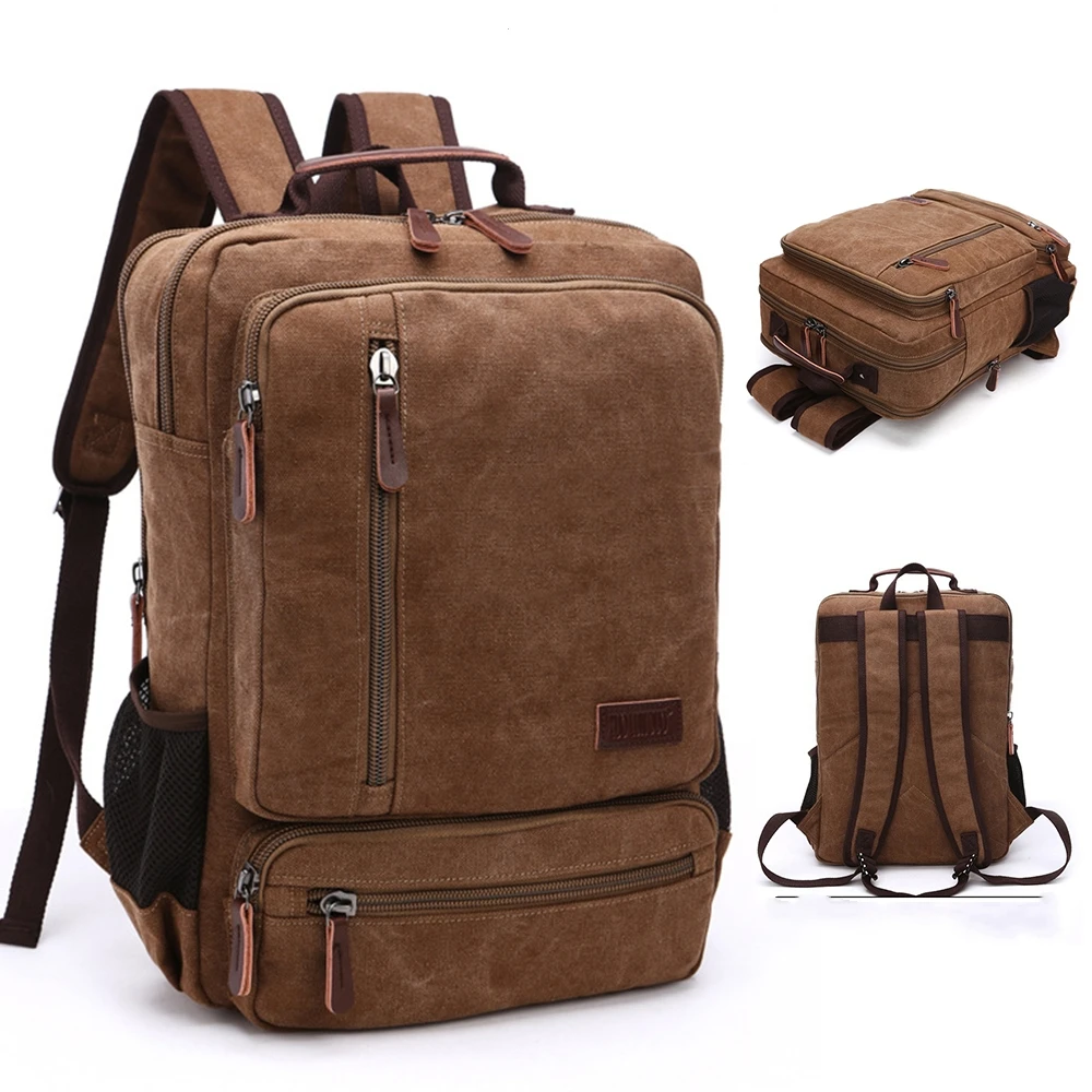 Men’s High Quality Canvas Backpack Fashionable Travel Student Laptop Bag Vintage Men’s Canvas Laptop Backpack Large Capacity Bag