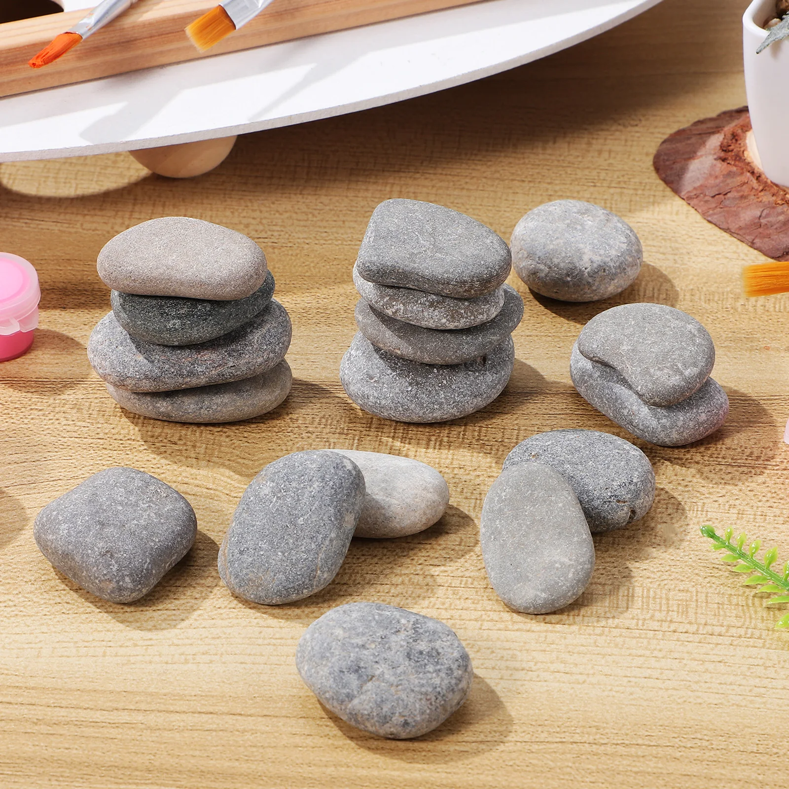 20pcs Painting Stone Smooth Natural Stones Grey Child Crafts Rocks for Drawing Pebbles DIY River Stones Supplies