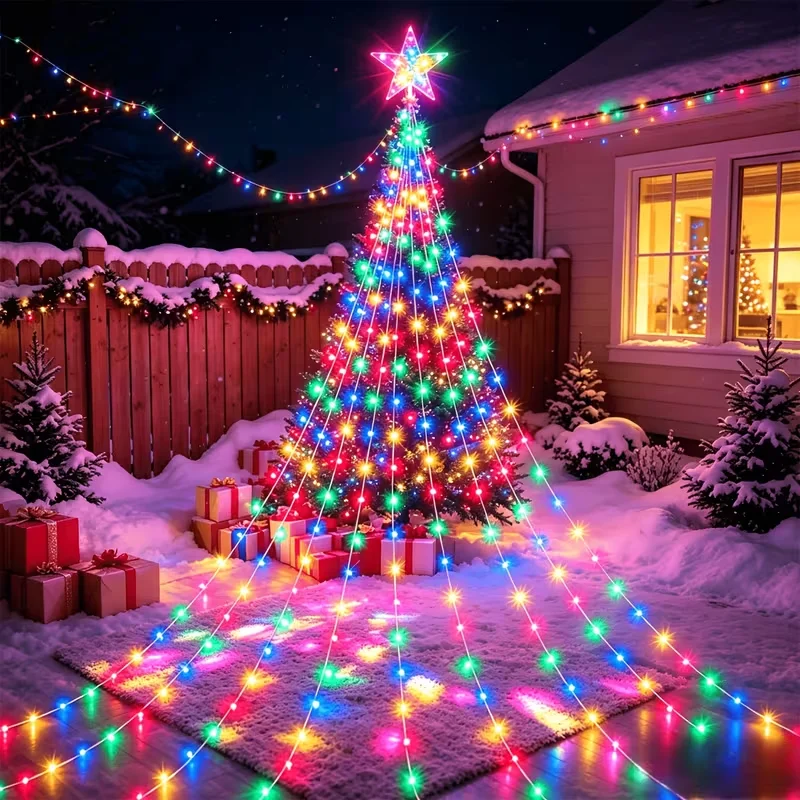 1PC Waterfall Star Lights; Christmas Decorations Star Lights Outdoor - Multicolored Outdoor String Lights, Christmas, Halloween 