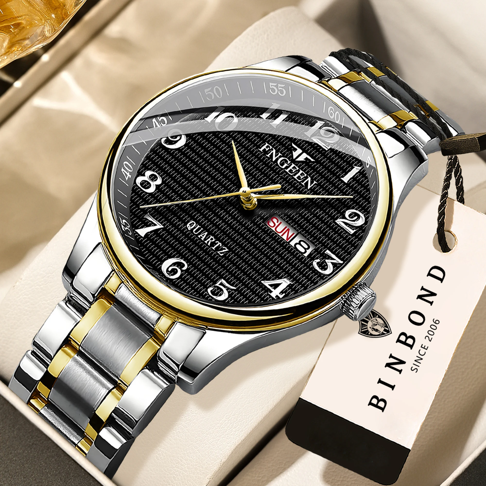 BINBOND Herrenuhr mit Automatischer Datums- und Wochenanzeige Präzise Quarzuhr für Männer Luxuriöse Leuchtende Wasserdichte Langlebige Business-Uhr