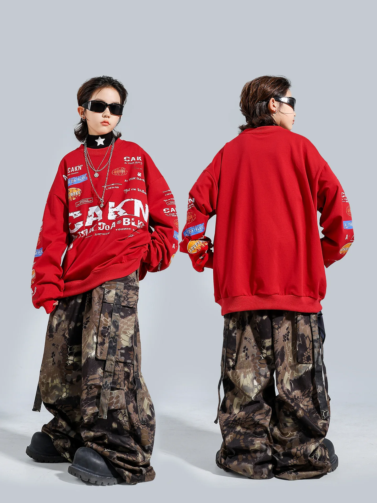 Kid Kpop Hip Hop Clothing Red Letters Sweatshirt Top Strap Print Parachute Cargo Pants for Girl Boy Street Dance Costume Clothes