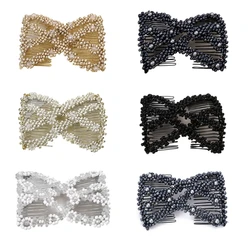 Ladies Women Elastic Hairpin Stretch Double Magic Hair Comb Handmade Beaded Hair Clip Bun Maker DIY Styling Tool