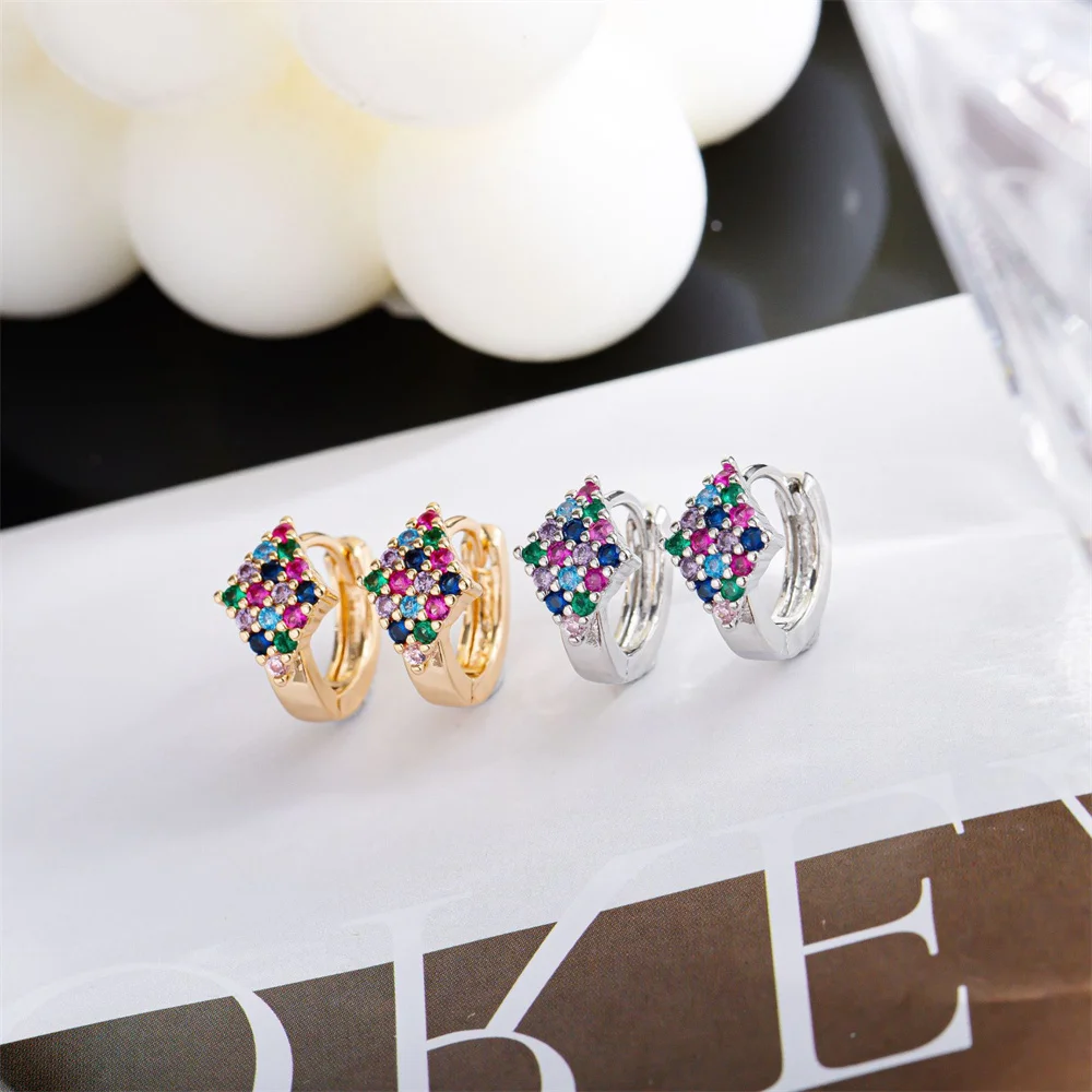 Multicolor Zircon Cute Rhombus Small Hoop Earrings For Women Vintage Gold Silver Color Ear Buckle Wedding Jewelry Valentine Gift