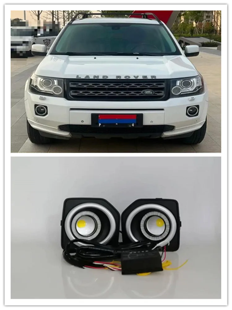 LED Fog Lights Assembly For Land Rover Freelander 2  2013 2014 2015 2016  Front Bumper Fog lamp Replacement Angel Eye Daylight