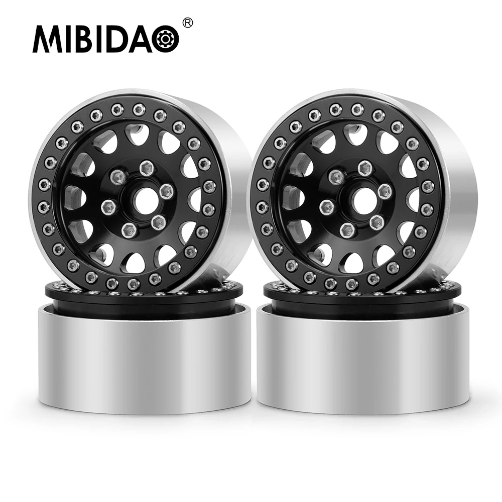 

MIBIDAO 4Pcs 1.9 inch 30mm Aluminum Alloy Beadlock Wheel Rims Hubs for Axial SCX10 D90 TRX-4 1/10 RC Crawler Car Model Parts