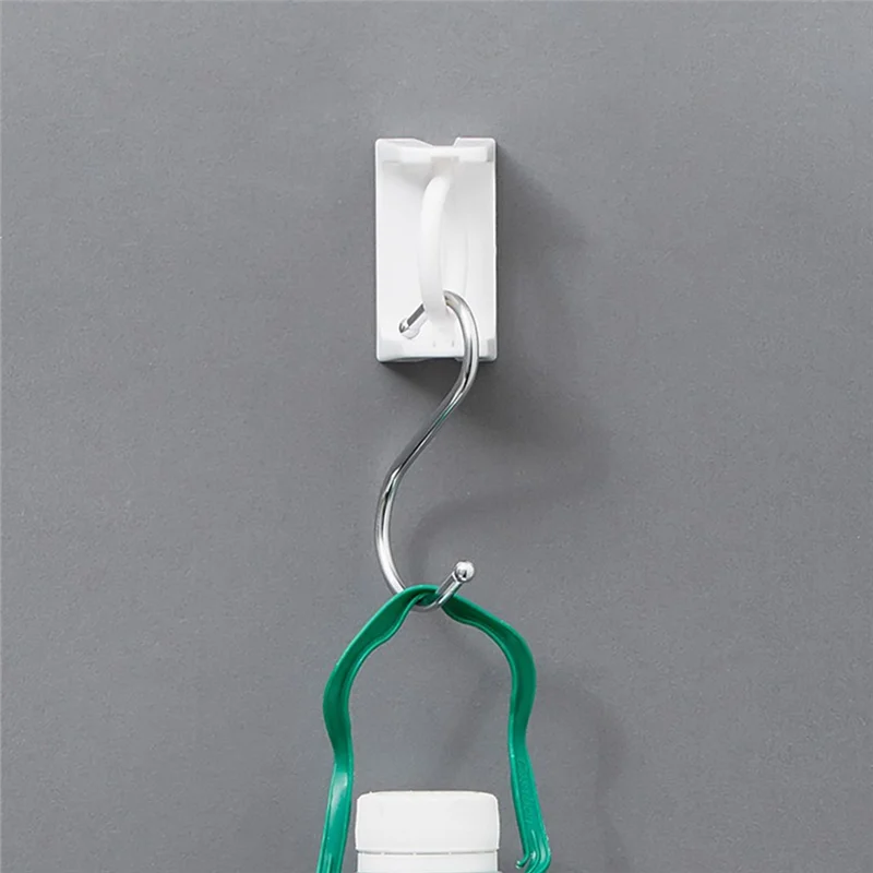 A67M-Curtain Rod Holder Clamp Hooks Self Adhesive Clothes Rail Bracket 360 Rotation Triangle Ring Adjustable Hooks