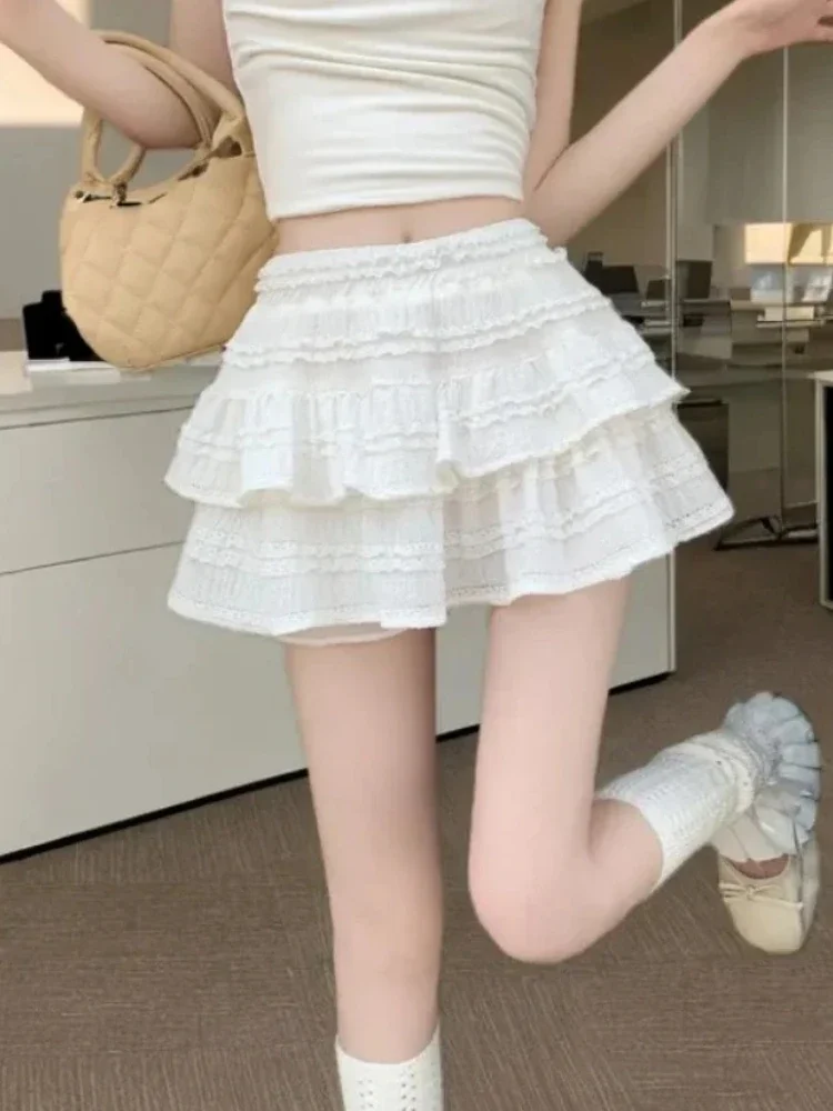 Skirts Women Cute Lovely Summer Fashion Japan Style Schoolgirls All-match Solid High Street Holiday Simple Femme Faldas A-line