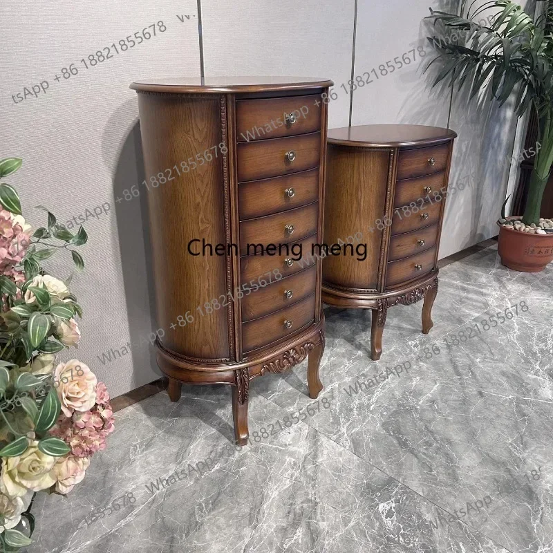 Z136American style wood retro storage cabinet with drawers European capaciousness oval cabinet for living room Furniture