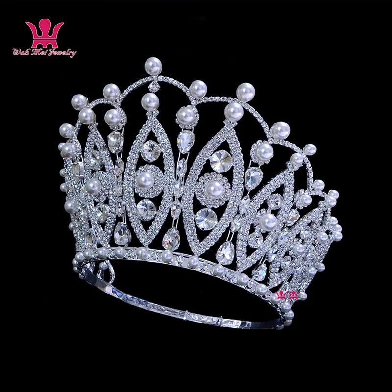 Perlen-Festzugskrone, 15,2 cm, verstellbar, hochwertiges Tiara, australischer Kristall, handgefertigte Accessoires, verstellbare Haarbekleidung Mo265