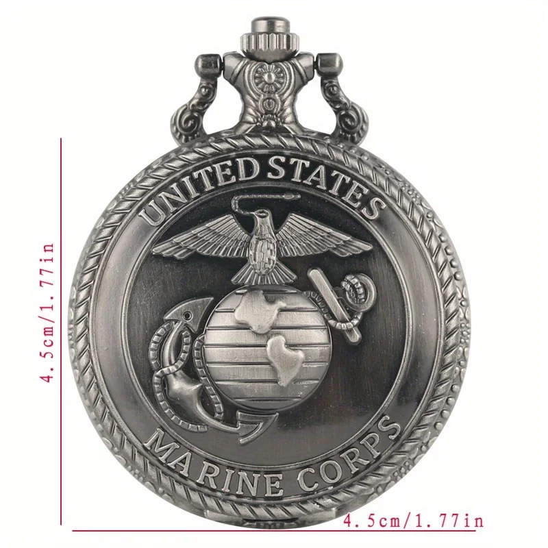 Bronze Grey United States Marine Corps Logo Symbolic Quartz Pocket Watch Chain Necklace Pendant Gift FOB Clock Art Collectibles