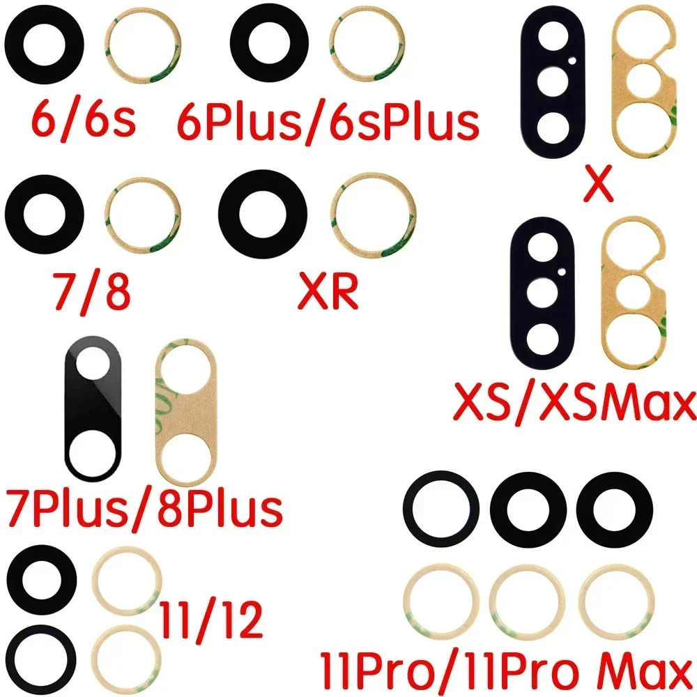 Szkło tylnego aparatu z klejem do iPhone'a 7 7P 8 Plus X XR XS 11 12 13 Mini Pro Max Zamiennik