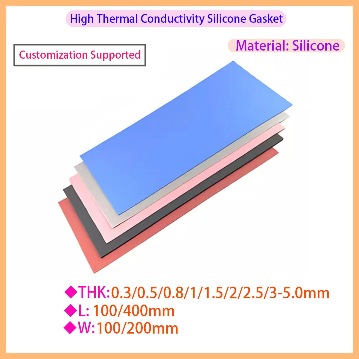 13W High Thermal Conductivity Silicone Pad, GPU SSD Thermal Interface Sheet, Cooling Silicone Pad for PCB MOS Chip Heat Dissipat