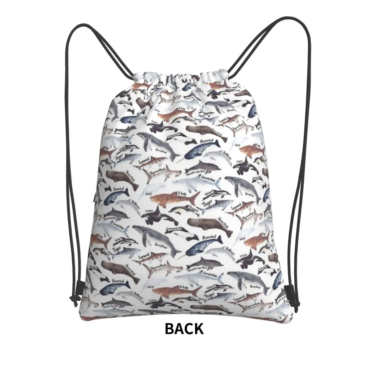 Tipo de ballena, tiburones y delfines, mochila portátil de acuarela, bolso con cordón, bolsos para zapatos de moda para estudiantes escolares