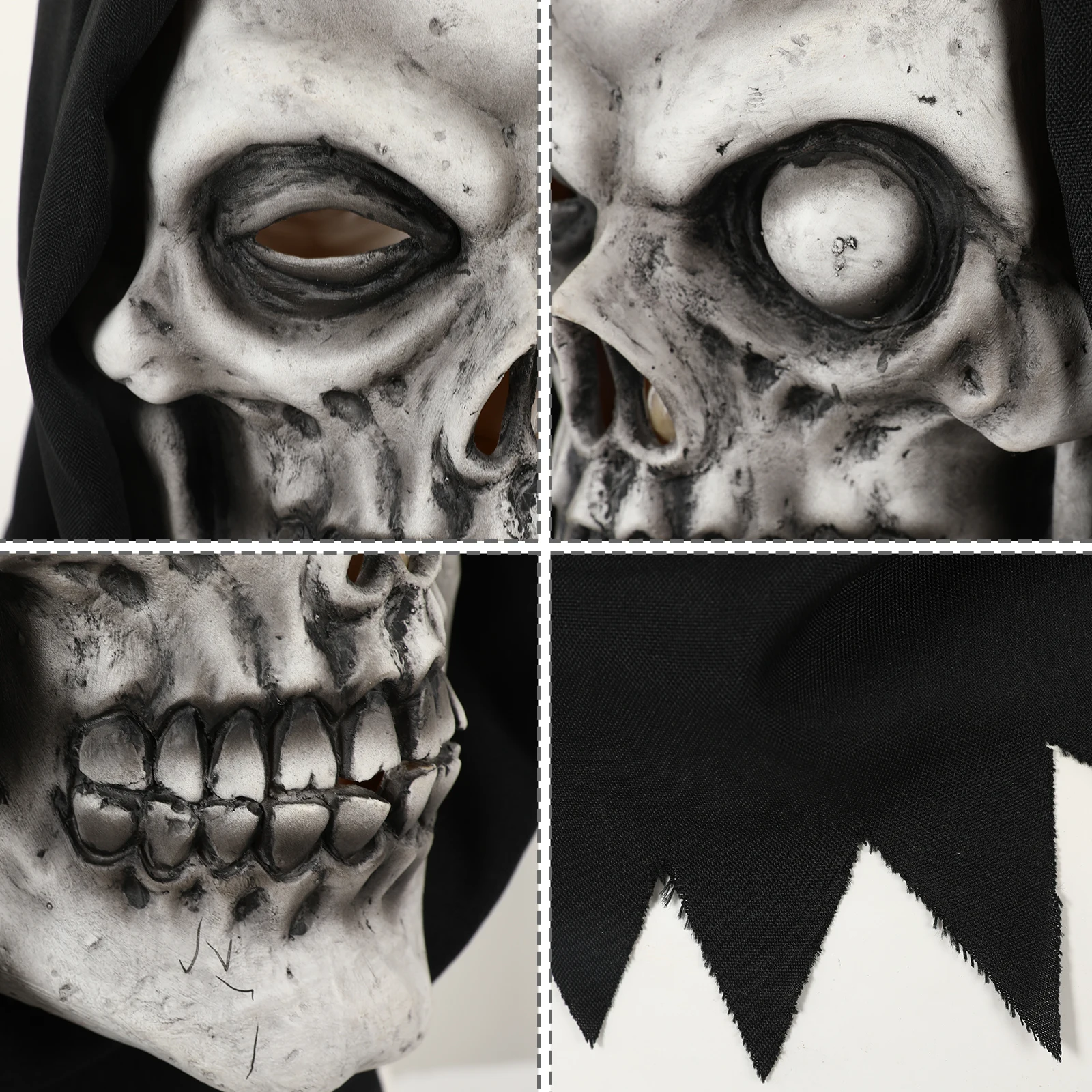Maska czaszki dla dorosłych z kapturem, straszna, jednooka, szkielet, twarz ducha, lateksowa maska na całą twarz, kostium na Halloween, rekwizyt na imprezę cosplay