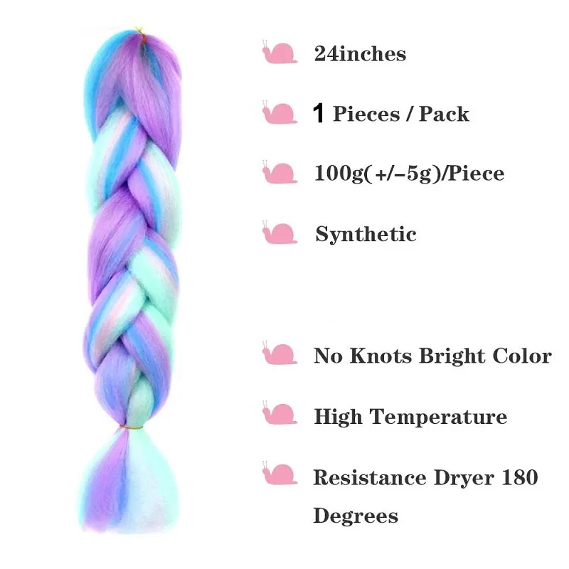 24Inch Synthetic Jumbo Braids Hair Extension Ombre Rainbow Color Crochet Hair DIY Style for Women