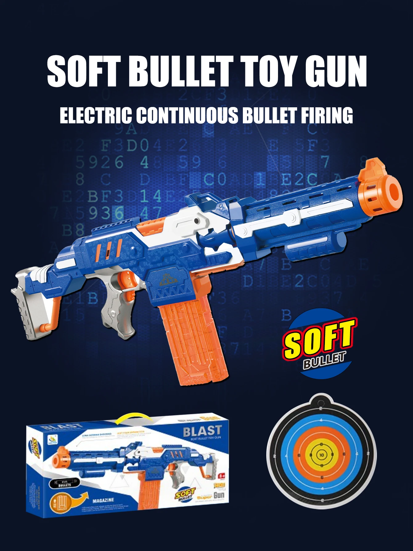 Children's Soft Bullet Toy Gun Submachine Gun With 20 Soft Bullets and 1 Farget Boy's Birthday Gift