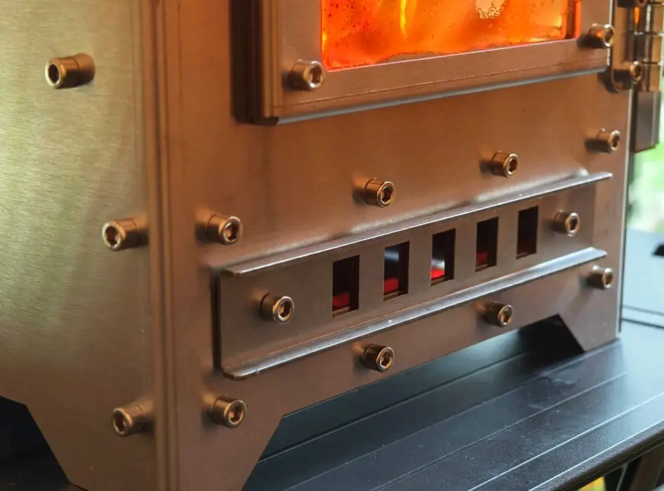 SmiloDon G1 Camping-Holzofen, 2026 Neuer 430 SUS Zeltheizer, 3-seitiges Glas, Sekundärverbrennung, 70/75mm Schornstein, Tragetasche – Detail 15