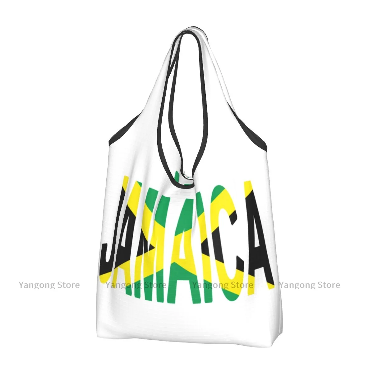 Foldable Shopping Bag JAMAICA Flag Print Tote Folding Pouch Handbag Convenient Travel Grocery Bag