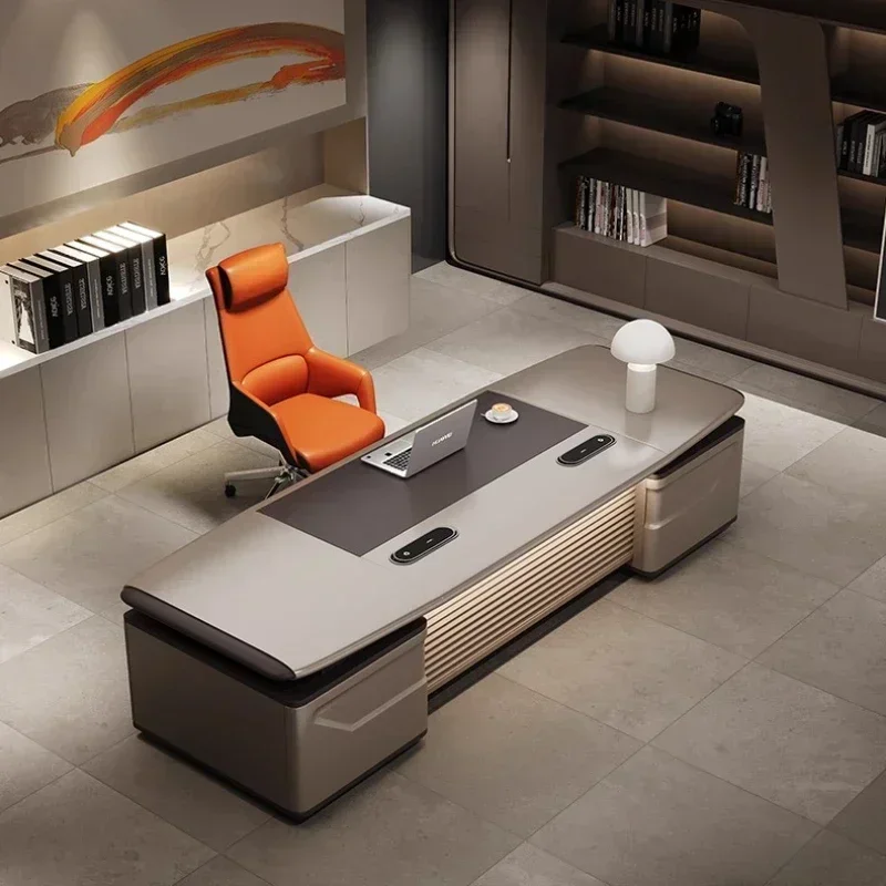 Office Furniture Modern Light Luxury President Boss Tables Computer Desk Room Desks Gaming Table With LED Light Strip Desk