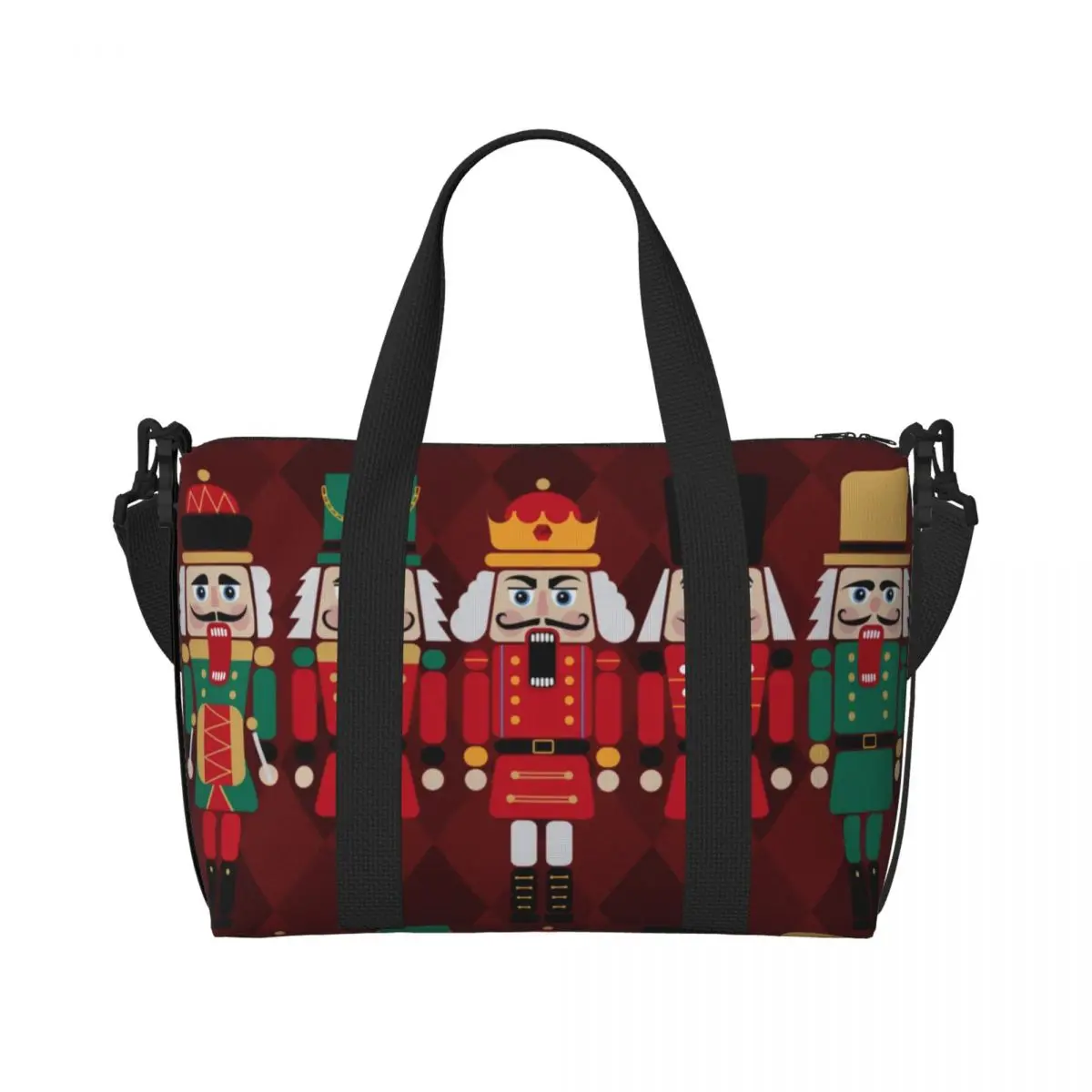 Custom Christmas The Nutcrackers Beach Tote Bag for Women Extra Large Gym Carry On Holiday Travel Shopping Bags