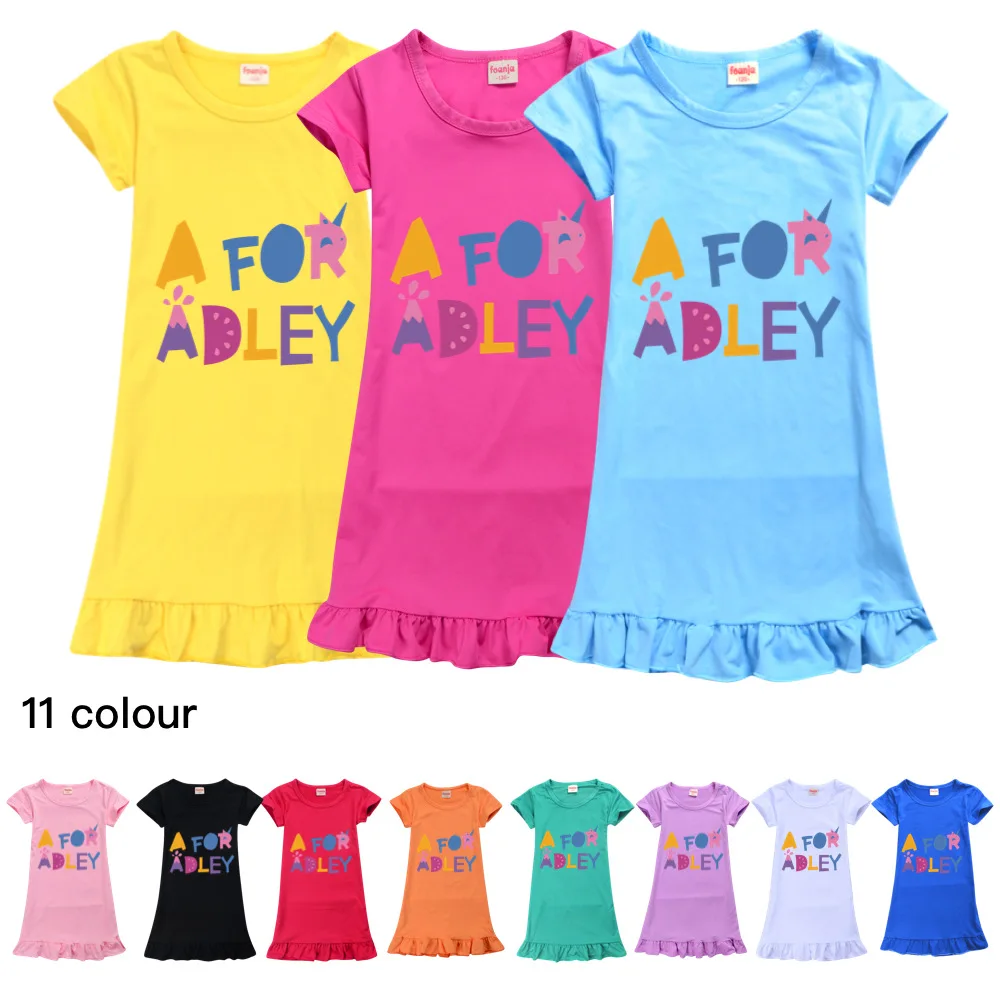 

A for Adley Summer Girl Dress Ice Silk Short-sleeved Pajama Child Home Dress Kids Dresses for Girls Toddler Nightgown