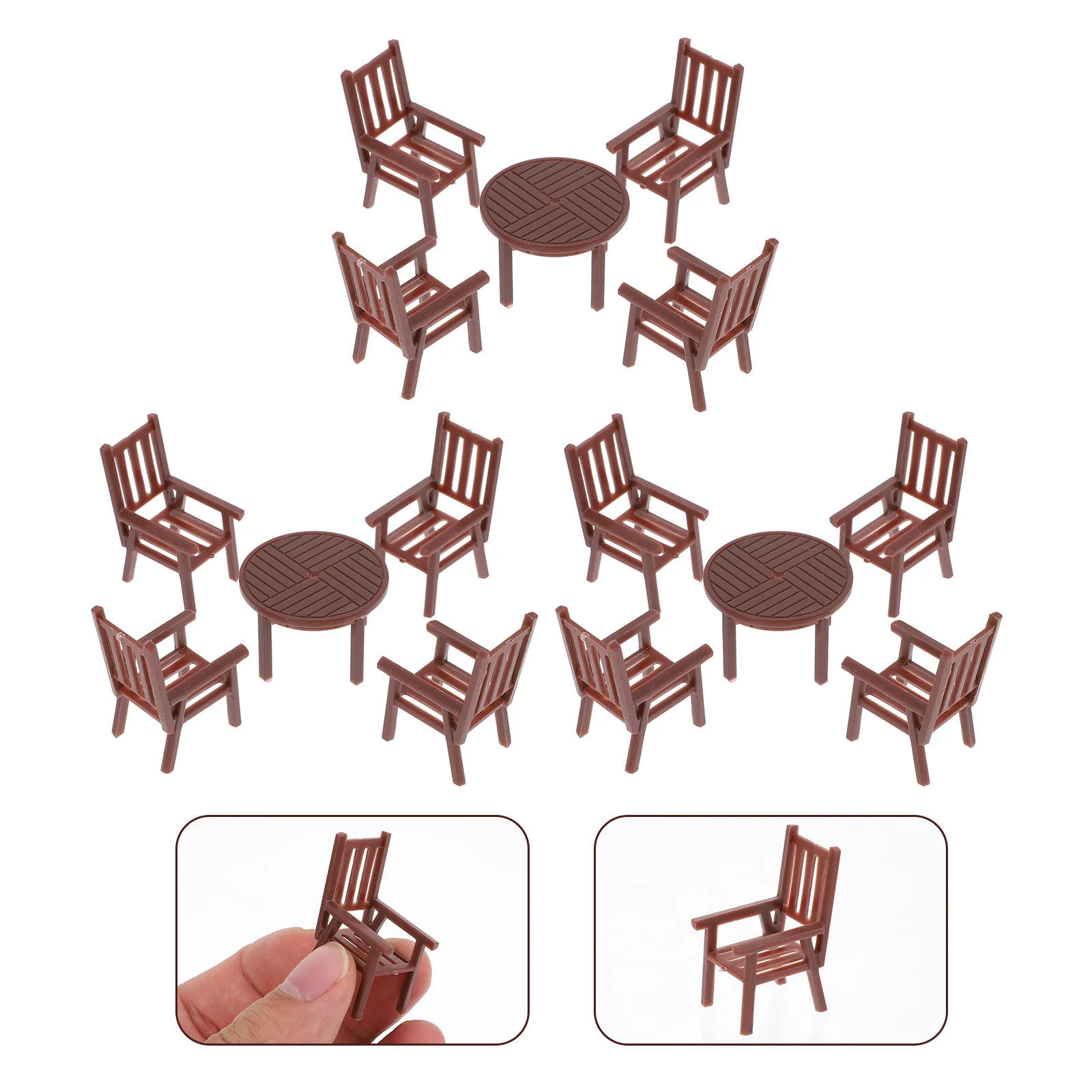 3 Sets Kids Table and Chairs Mini Miniature Scene Decorate Simulated Furniture House Brown Exquisite Child