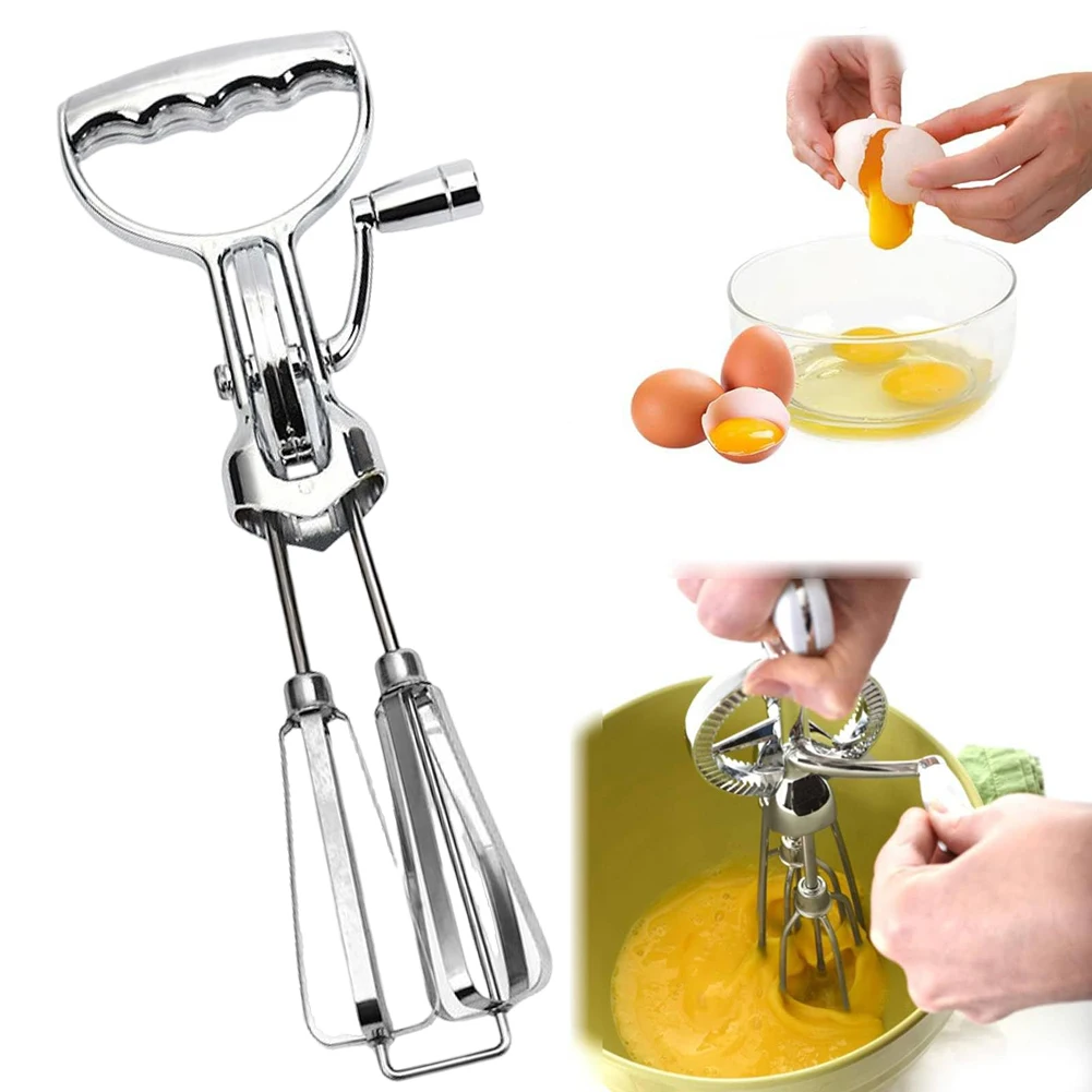 Stainless Steel Hand Crank Rotarys Egg Beaters Stainless Steel Blades Hand Mixer Efficient Dual-Rotary Design Kitchen Tool