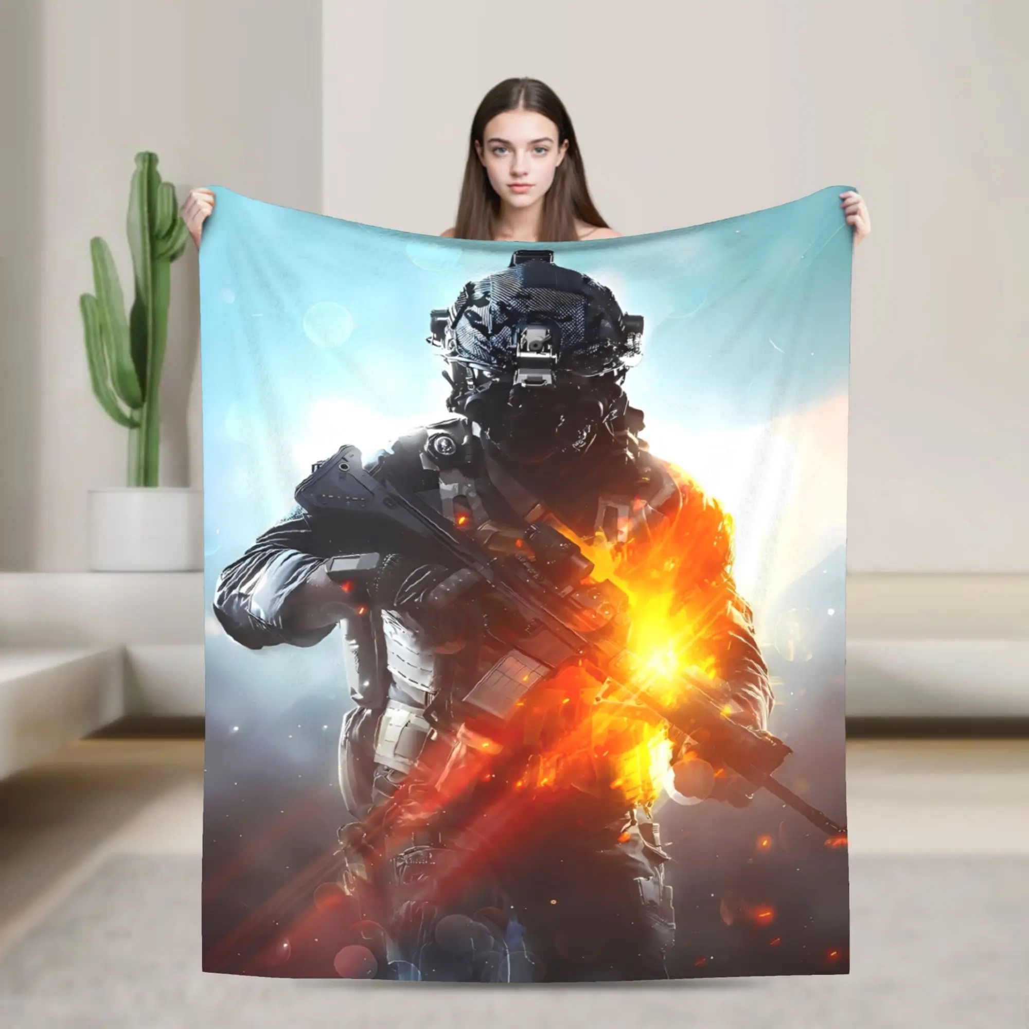 Manta de franela divertida de juego Battlefield 6, ropa de cama muy cálida para sofá cama, avión, viaje, colcha divertida, funda para sofá cama