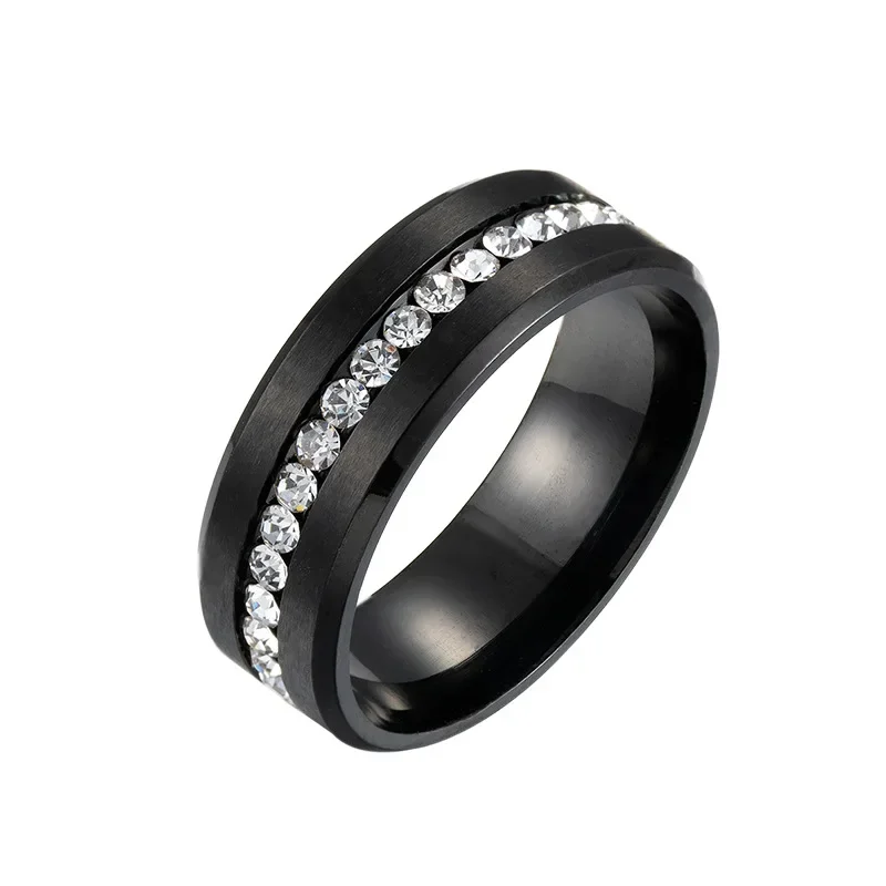 

ROXI | Men Punk Ring Stainless Steel Diamond Shinny Party Jewelry Black Color Korean Fashion Wholesale