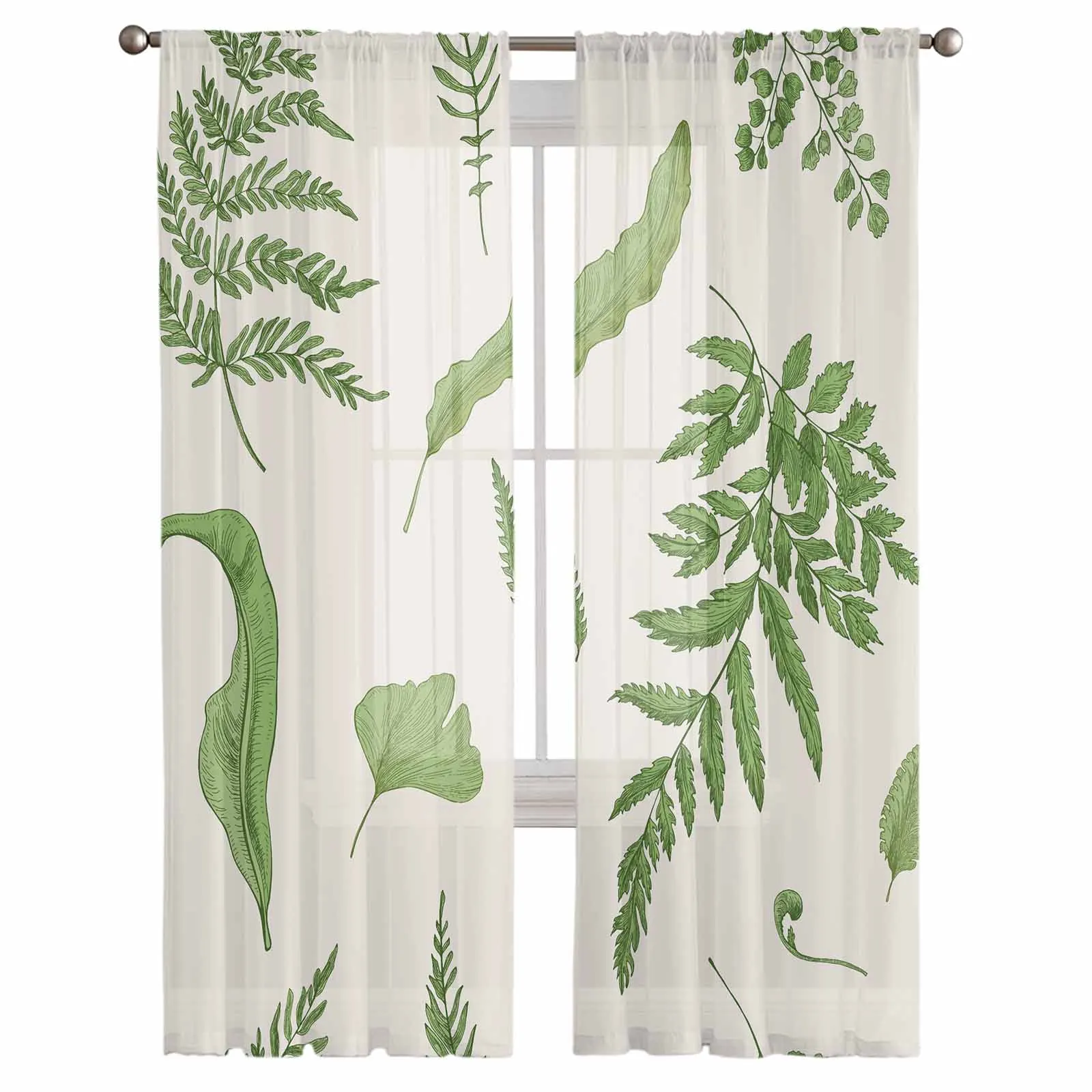 Fern Texture Sheer Tulle Curtains for Living Room Valance Curtains Kitchen Bedroom Window Voile Drapery