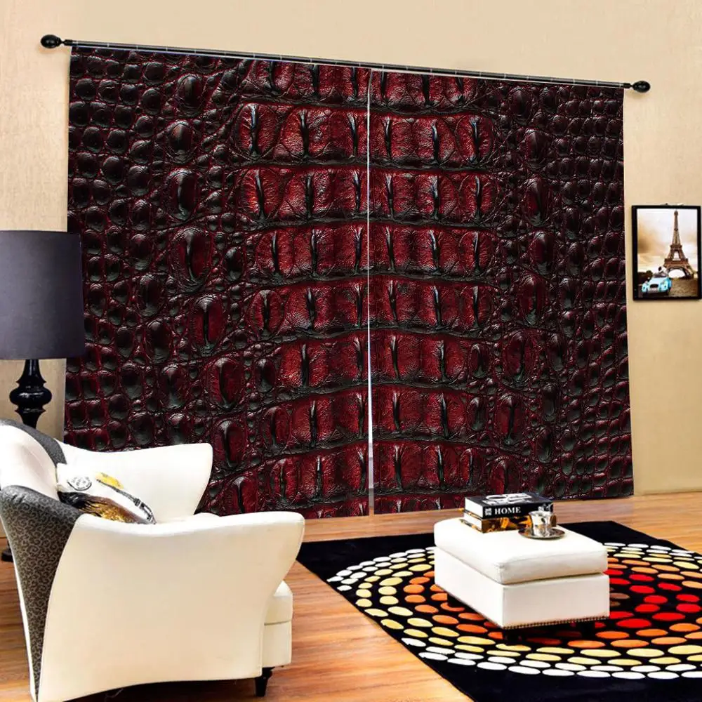 High quality custom 3d curtain fabric Luxury Blackout 3D Window Curtain For Living Room leather curtains brown curtain