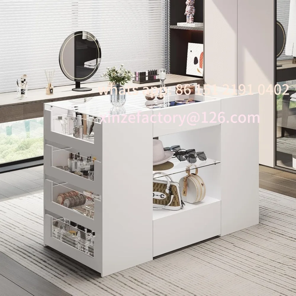 

Customizable Closet Island with Drawers, Wardrobe Armoire Bedroom Island, Glass Display Shelf