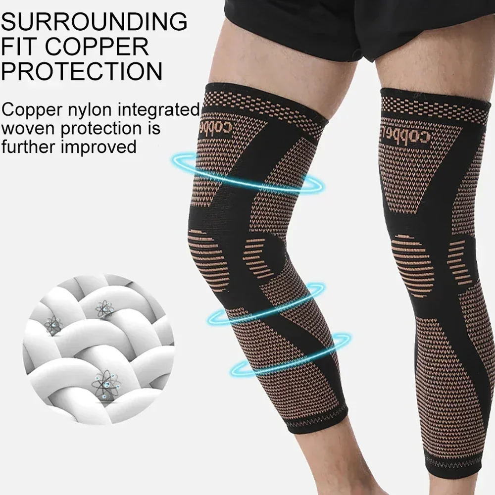 Copper Full Leg Sleeves Long Compression Knee Support Protect Leg for Man Women Basketball, Arthritis Cycling Sport Football Gym