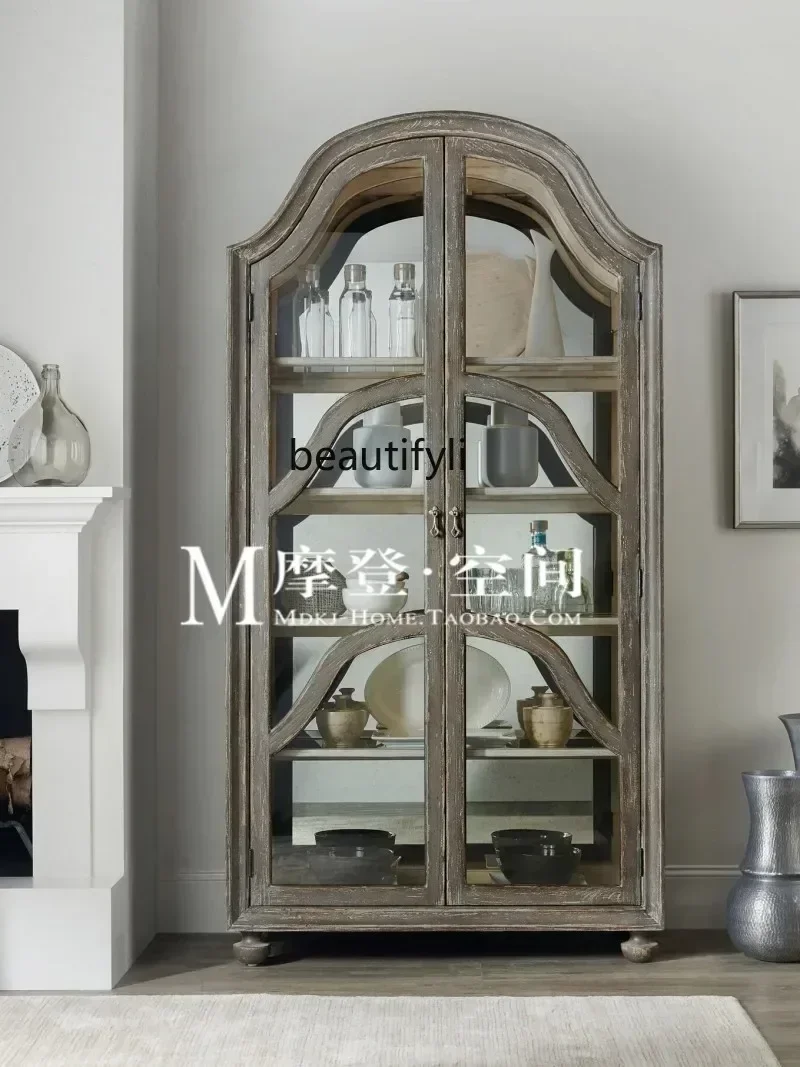 

zxqxzzY13 Американская мебель, обеденный боковой шкаф в стиле ретро, французский антикварный стеклянный книжный шкаф, простая декоративная витрина из цельного дерева