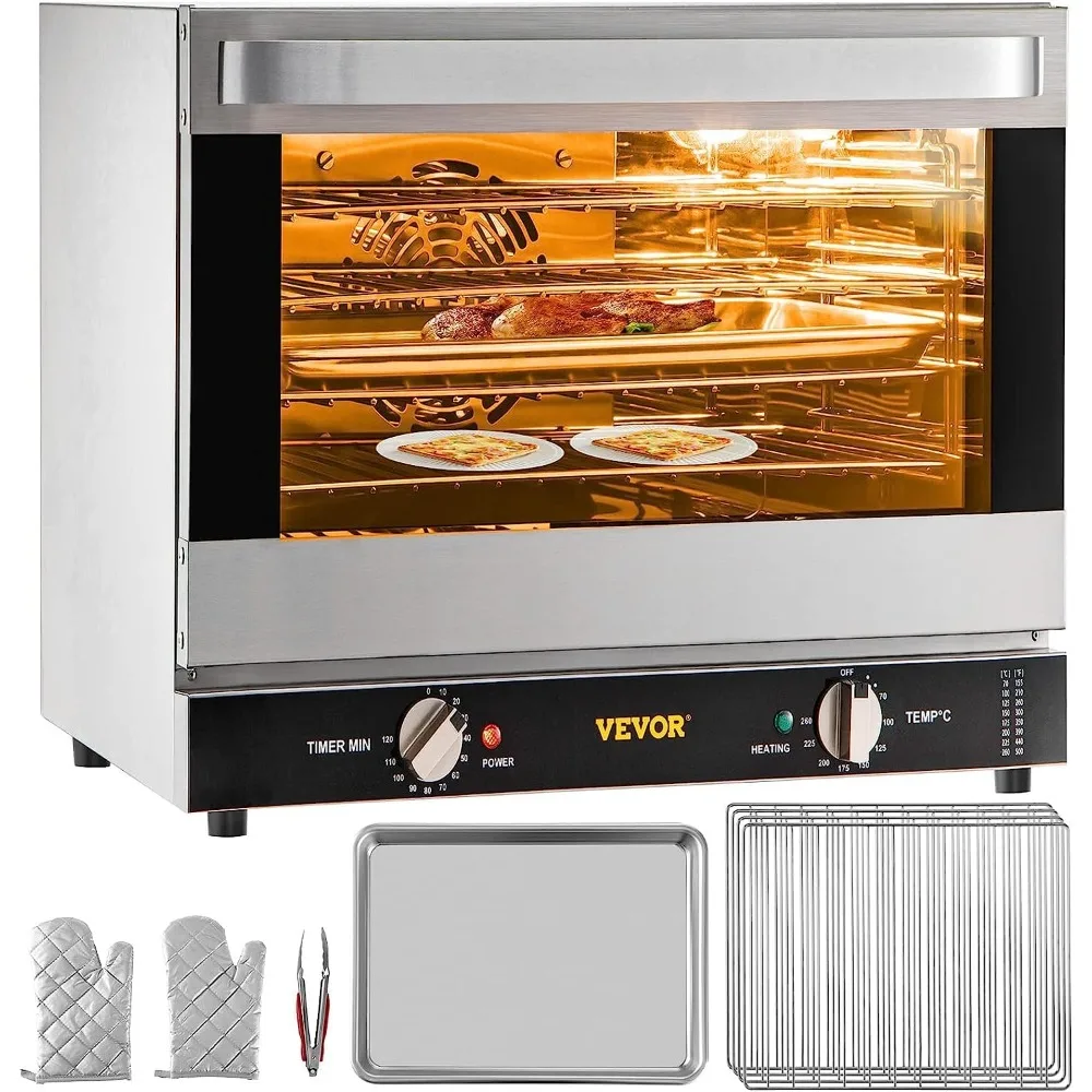 Forno a convezione commerciale, 66L/60Qt, controsoffitto del forno convenzionale di mezza dimensione, tostapane a 4 livelli da 1800W con porta in vetro anteriore, con vassoi