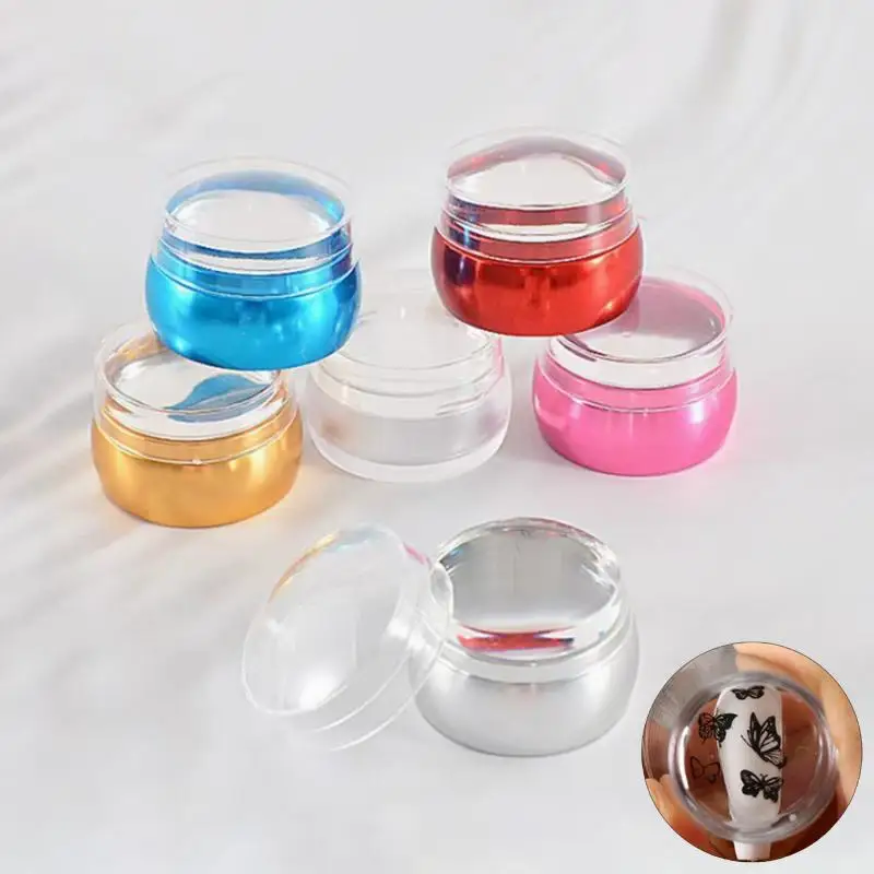 Silicone Nail Stamper Scraper Templates With Cap Clear Jelly Silicone Head Nail Stamp Scraper Stamping Polish Print DIY