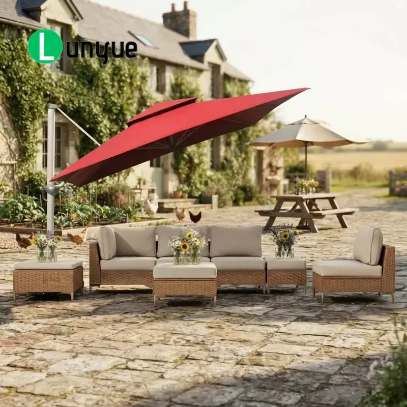 Modern Folding Solar Garden Umbrella Waterproof Fabric Aluminum Frame Outdoor Patio Parasol for Sun Shade