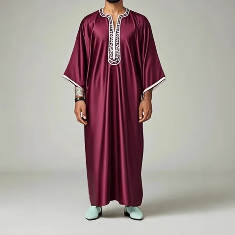 

2025 New Ethnic Style Men's Robe, Casual and Comfortable Muslim Robe, Moroccan Side Pocket Robe Dubai Luxury Islam Elegant